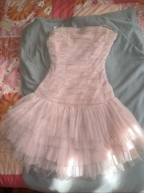 Sans Souci Soft Pink Strapless Tulle Backless Party Dress